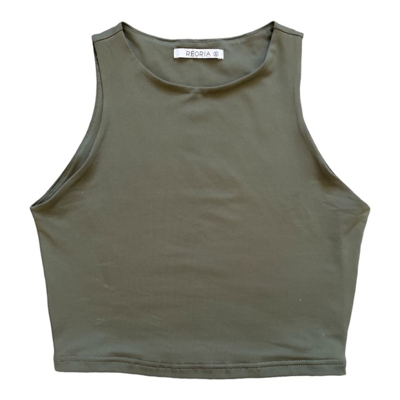 REORIA Women's Sleeveless Halter Neck Double Lined Casual Basic Tank Crop Tops - Picture 3 of 4